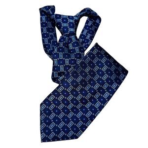 Fabio Fazio‎ , Blue, Geometric  Hand Made, 100% Silk, Men's Neck Tie XL